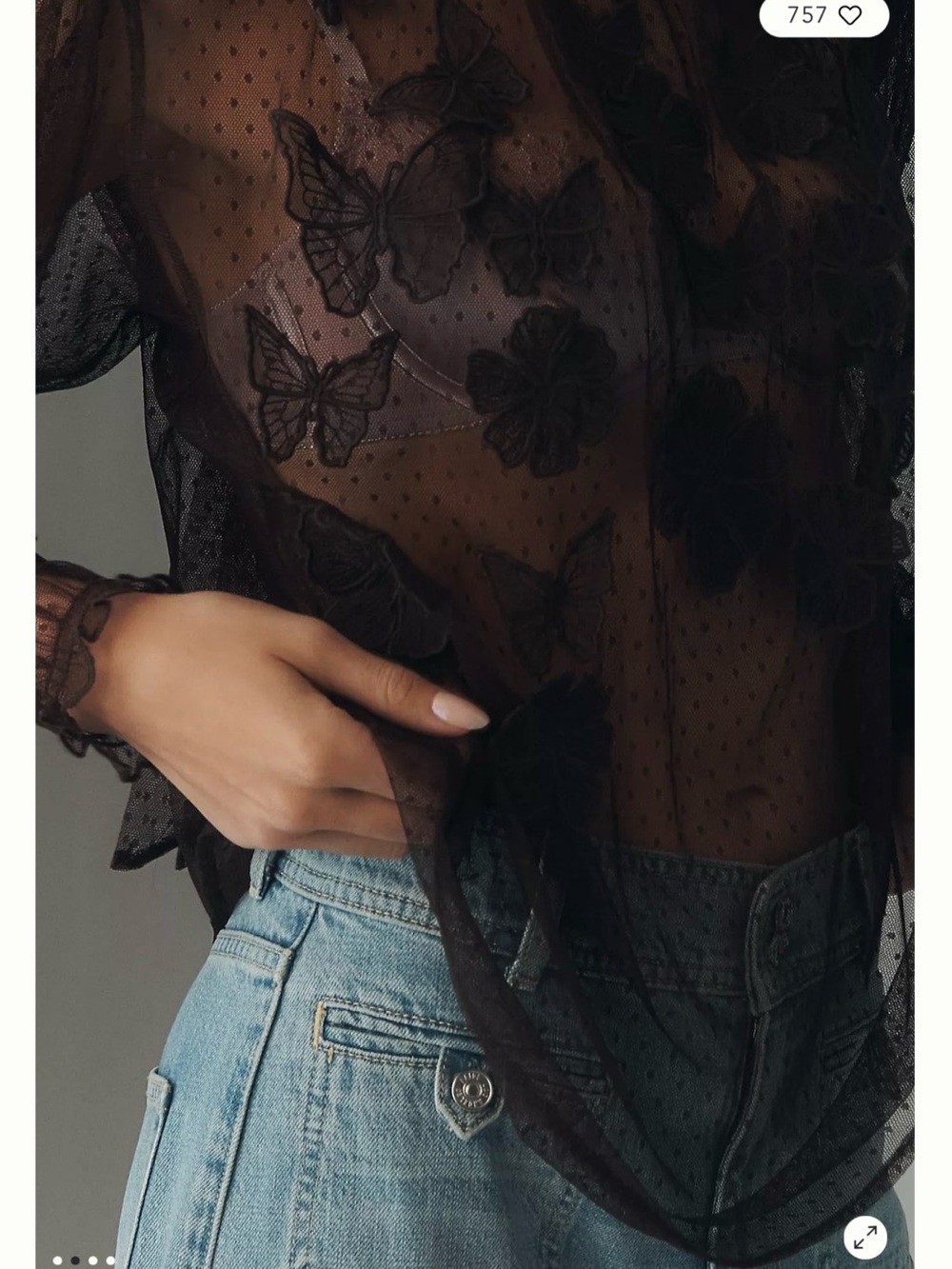 Anthropologie Sheer Butterfly Embroidered Blouse - Picture 2 of 6